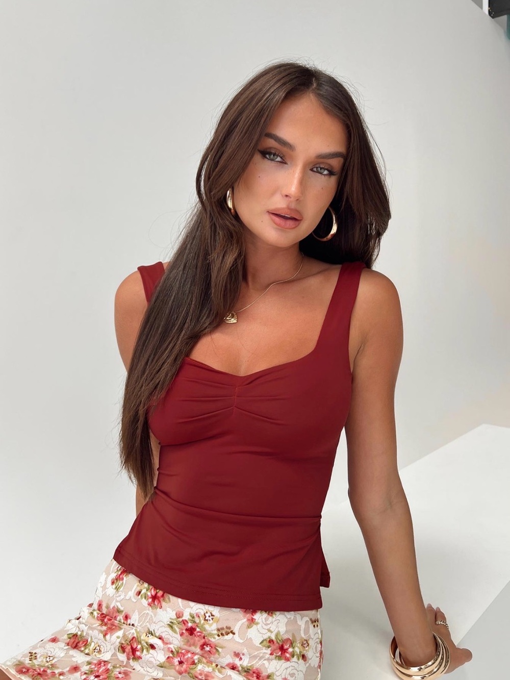 Princess Polly Burgundy Ruched Tank Top